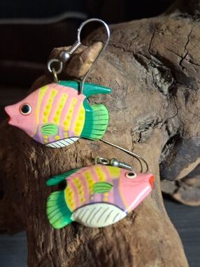 Handcrafted Pink & Green Fish Earrings for Pet Fish Lovers